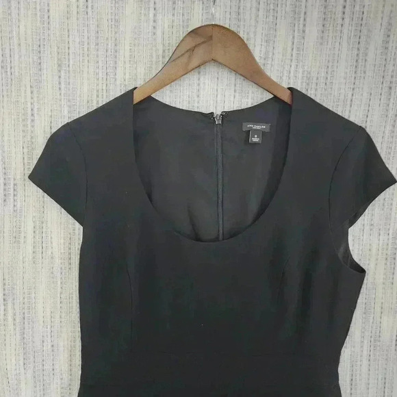 Ann Taylor Cap Sleeve Midi Dress 8 Black Ruffle Details work career - Picture 6 of 9